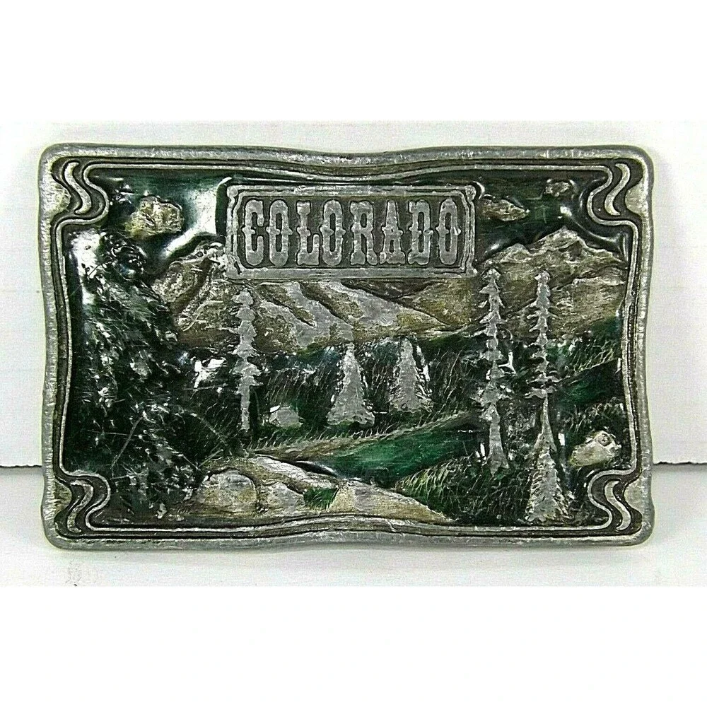 Bergamot Brass Works Dix Leather Denver Colorado Enamel Belt Buckle 1976 Vintage